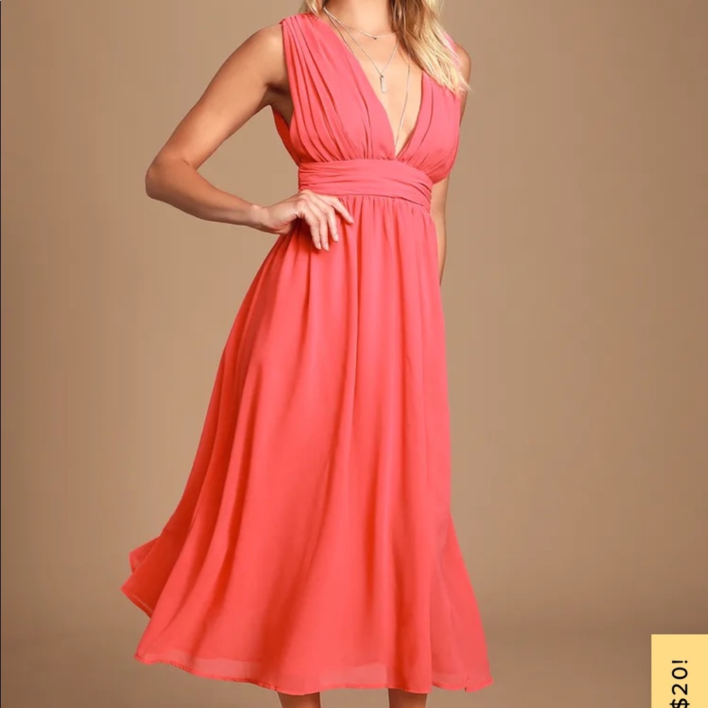 Divine Dahlia Coral Pink Midi Dress